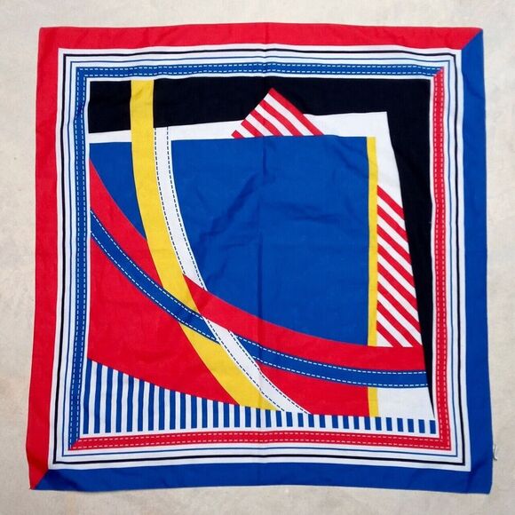 Vintage Avon Made in Italy Geometrical Shape Red Blue White Yellow Black Scarf - Picture 1 of 11